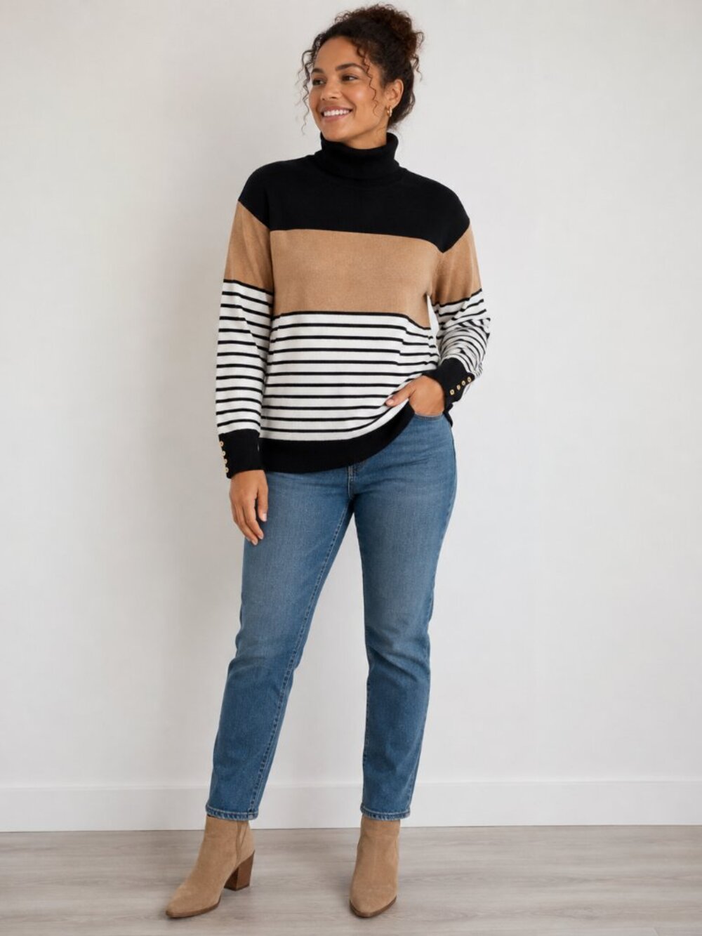 Tommy Hilfiger Women's Color Block Striped Turtleneck Sweater Size Large Knit
